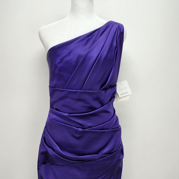 David's Bridal Dress Size 2 Women’s Purple One-Shoulder Stretch Satin New - Picture 9 of 14
